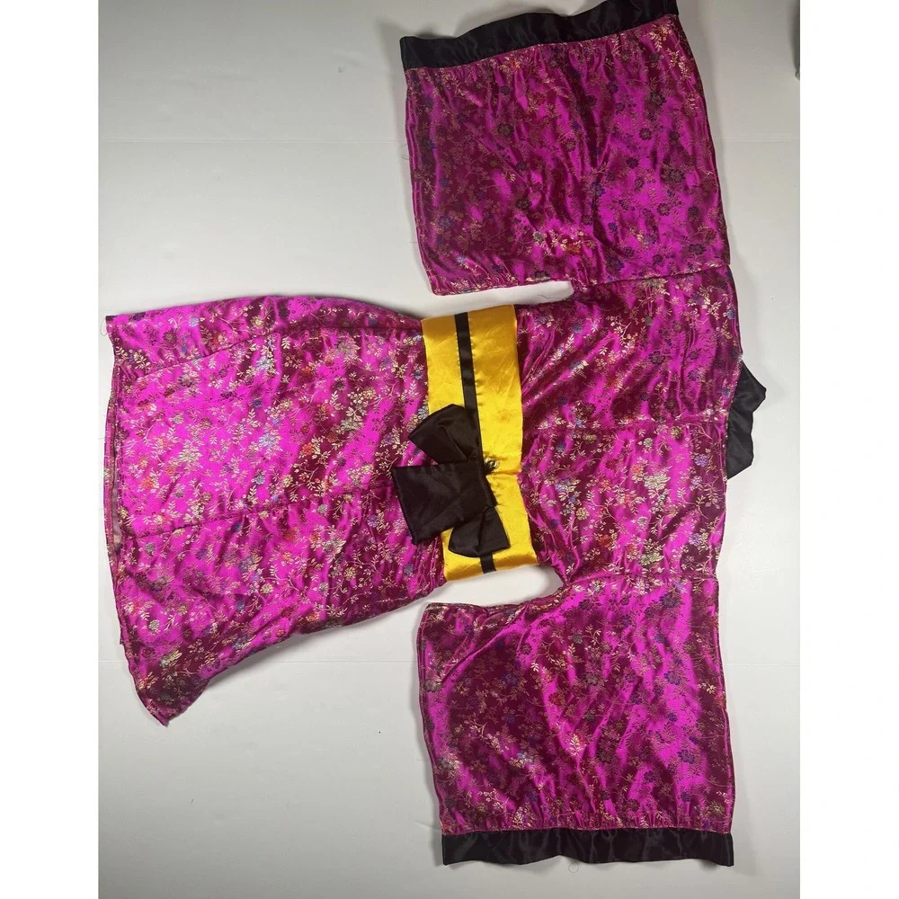 Pink Floral Kimono Robe Girls Small 3-4 Years Satin Costume Dress Up Yellow Sash